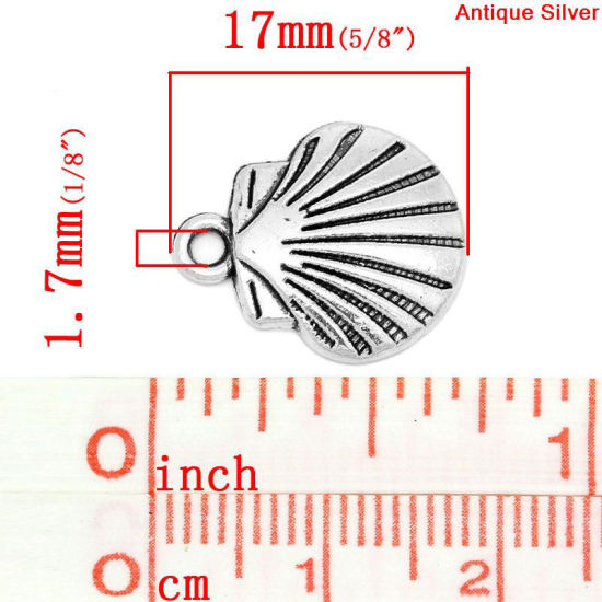 Picture of Zinc Based Alloy Charms Shell Antique Silver Color Stripe 17mm x 15mm, 800 PCs/1000g