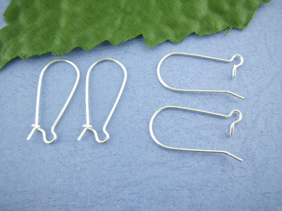 Picture of Alloy Kidney Ear Wire Hooks Earring Findings Silver Plated 11mm x 24mm, Post/ Wire Size: (21 gauge), 35 PCs
