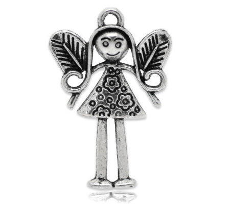 Zinc metal alloy Charm Pendants Angel Antique Silver Color Leaf Carved 3.6cm(1 3/8") x 25mm(1"), 3 PCs