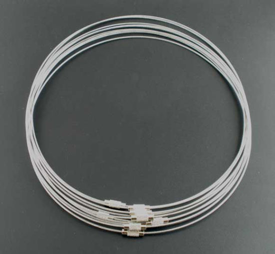 Picture of Steel Wire Collar Neck Ring Necklace Gray With Screw Clasp 46cm(18 1/8") long, 2 PCs