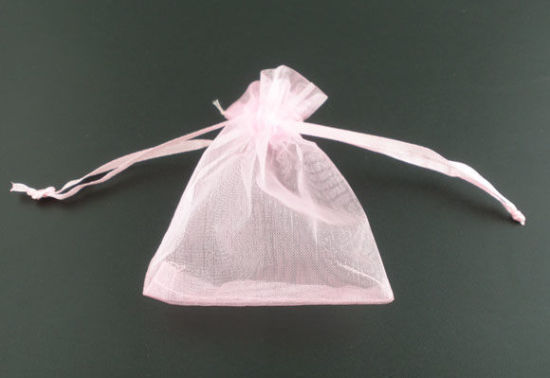 Image de Cadeau de Mariage Sachet en Organza avec Cordon de Serrage Rectangle Rose 12cm x 9cm, 4 PCs