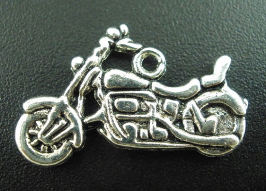 Bild von Zinklegierung Charm Anhänger Motorrad Antiksilber 24mm x 14mm, 5 Stücke