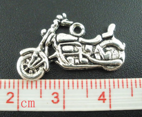 Bild von Zinklegierung Charm Anhänger Motorrad Antiksilber 24mm x 14mm, 5 Stücke