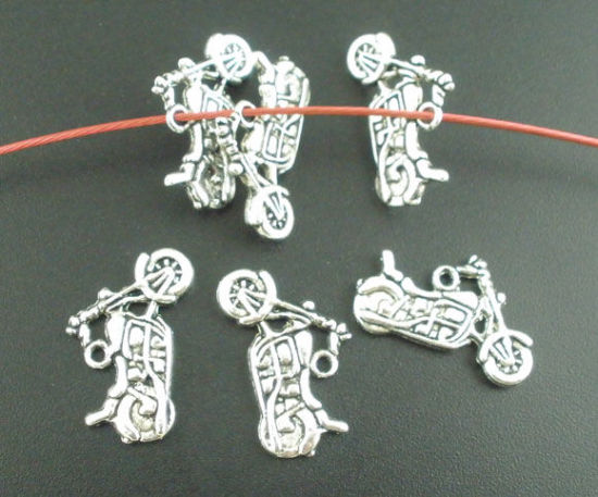 Bild von Zinklegierung Charm Anhänger Motorrad Antiksilber 24mm x 14mm, 5 Stücke