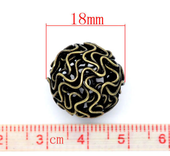 Immagine di Lega di Zinco Separatori Perline Palla Bronzo Antico Placcato Hollow Modello Scolpisce Colore Placcato Circa 18mm Dia, 2 Pz
