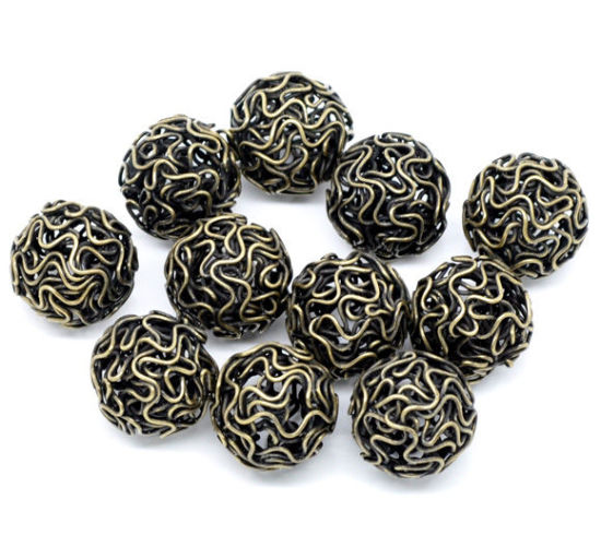 Immagine di Lega di Zinco Separatori Perline Palla Bronzo Antico Placcato Hollow Modello Scolpisce Colore Placcato Circa 18mm Dia, 2 Pz