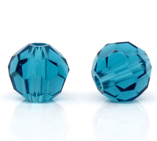 Picture of Crystal Glass Loose Beads Ball Peacock Blue Faceted Transparent About 4mm Dia, Hole: Approx 1mm, 15 PCs