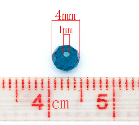 Picture of Crystal Glass Loose Beads Ball Peacock Blue Faceted Transparent About 4mm Dia, Hole: Approx 1mm, 15 PCs