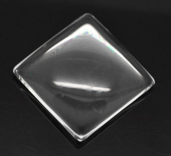 ガラス カボション  装飾パーツ 正方形 フラット クリア色 25mm x 25mm、 2 個 の画像