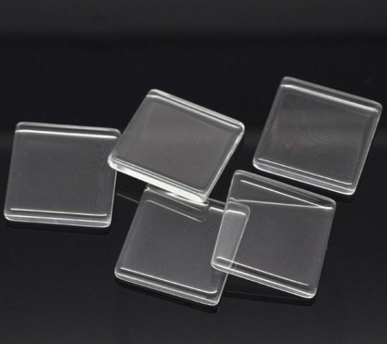 Transparent Glass Tile Seals Cabochons Square Flatback Clear 25mm(1") x 25mm(1"), 2 PCs の画像