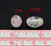 Picture of Lampwork Glass Loose Beads Barrel Light Pink Flower Pattern About 14mm x 10mm, Hole: Approx 1.6mm, 2 PCs