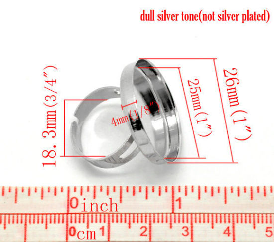 Picture of Brass Adjustable Cabochon Settings Rings Round Silver Tone (Fits 25mm Dia) 18.3mm( 6/8")(US Size 8), 2 PCs                                                                                                                                                    