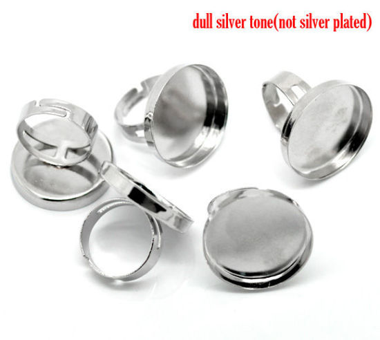 Picture of Brass Adjustable Cabochon Settings Rings Round Silver Tone (Fits 25mm Dia) 18.3mm( 6/8")(US Size 8), 2 PCs                                                                                                                                                    