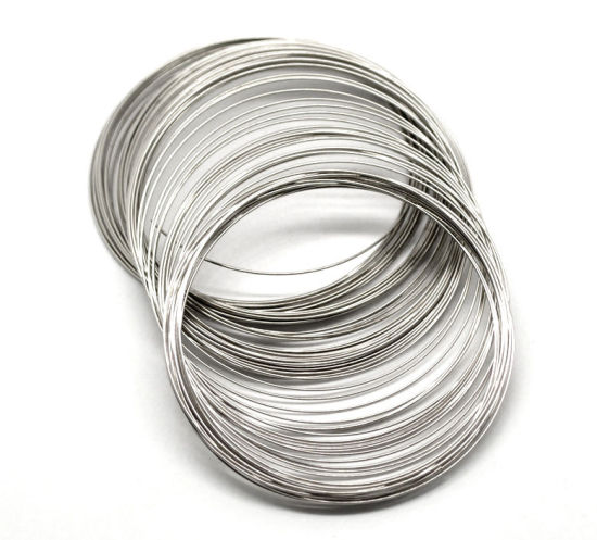 Picture of Steel Wire Beading Wire Bracelets Components Silver Tone 0.6mm, 7cm-7.5cm Dia, 45 Loops