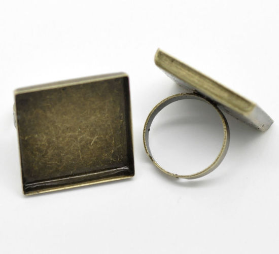 Picture of Brass Adjustable Cabochon Settings Rings Square Antique Bronze (Fits 25mm x 25mm) 18.3mm( 6/8")(US Size 8), 1 Piece                                                                                                                                           