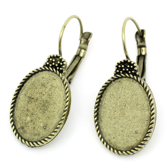 Image de Boucles d'Oreilles Clips Supports à Cabochons en Laiton Forme Ovale Bronze Antique (Cabochon Rapportable 18mm x 14mm) 3.5cm x 1.6cm, Epaisseur de Fil: (20 gauge), 2 Pcs