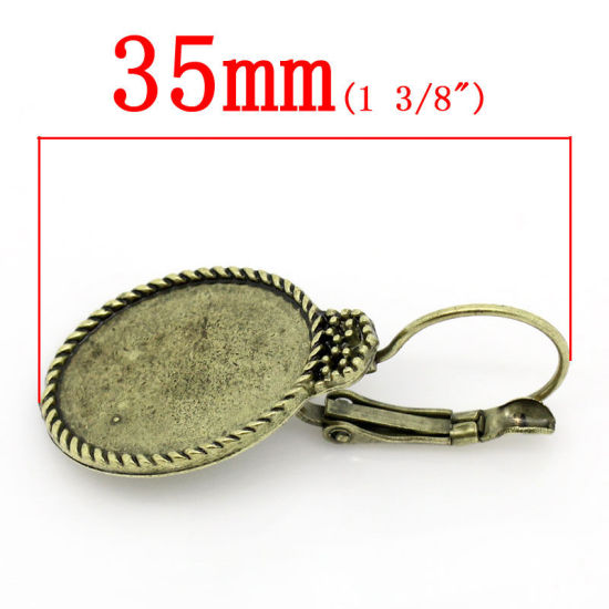 Image de Boucles d'Oreilles Clips Supports à Cabochons en Laiton Forme Ovale Bronze Antique (Cabochon Rapportable 18mm x 14mm) 3.5cm x 1.6cm, Epaisseur de Fil: (20 gauge), 2 Pcs