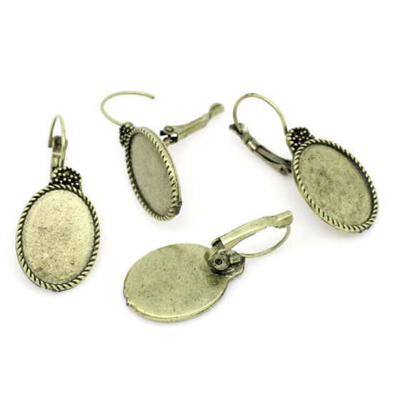 Image de Boucles d'Oreilles Clips Supports à Cabochons en Laiton Forme Ovale Bronze Antique (Cabochon Rapportable 18mm x 14mm) 3.5cm x 1.6cm, Epaisseur de Fil: (20 gauge), 2 Pcs