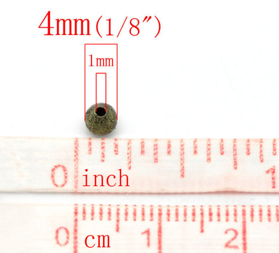 Image de Perle en Laiton Balle Bronze Antique Dépoli 4mm Dia, Taille de Trou: 1mm, 20 Pcs                                                                                                                                                                              