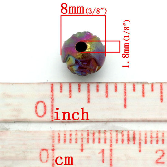 Picture of Acrylic Bubblegum Beads Round At Random Mixed AB Color Flower Carved About 8mm Dia, Hole: Approx 1.8mm, 45 PCs