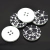 Picture of Natural Wood Sewing Buttons Scrapbooking 4 Holes Round Black Flower Pattern 3cm(1 1/8") Dia, 5 PCs