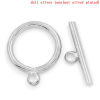 Picture of Brass Toggle Clasps Round Silver Tone 15mm x12mm( 5/8" x 4/8") 15mm x4.5mm( 5/8" x 1/8"), 2 Sets                                                                                                                                                              