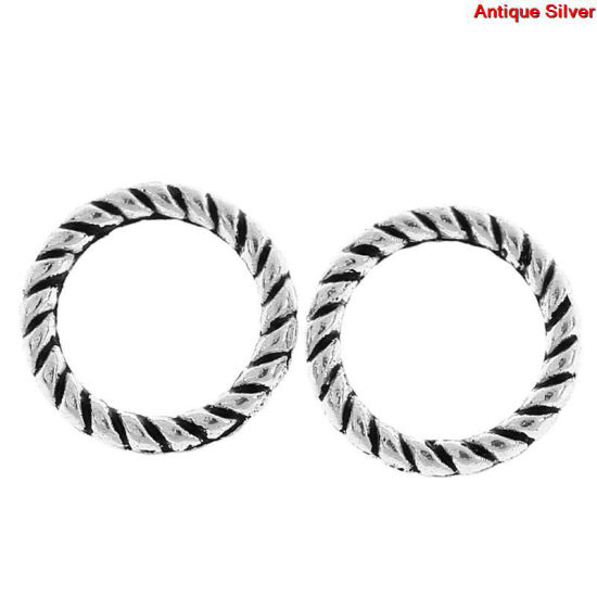 Image de 70 Pcs 8mm Dia, 1.1mm(taille 17) Anneaux de Jonction pour la Fabrication de Bijoux Fermés Soudée en Alliage de Zinc Argent Vieilli Rond Rayées