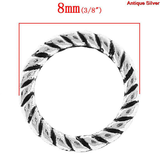 Image de 70 Pcs 8mm Dia, 1.1mm(taille 17) Anneaux de Jonction pour la Fabrication de Bijoux Fermés Soudée en Alliage de Zinc Argent Vieilli Rond Rayées