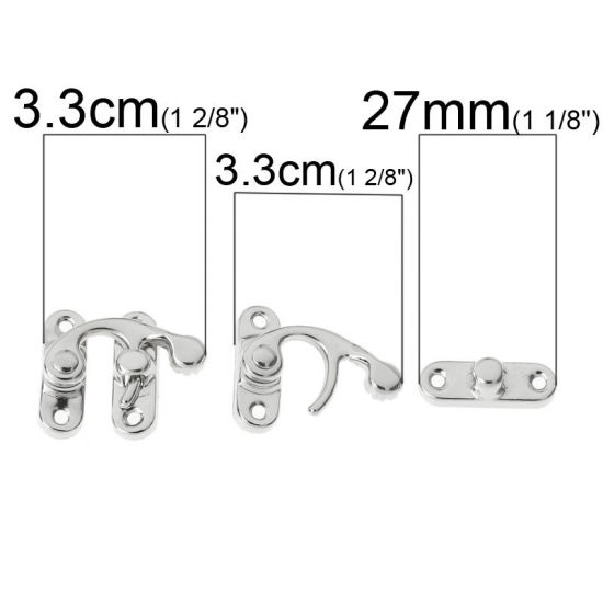 Picture of Iron Based Alloy Cabinet Box Lock Catch Latches Silver Tone 3.3cm x2.7cm(1 2/8" x1 1/8") 9mm x27mm( 3/8" x1 1/8"), 10 Sets
