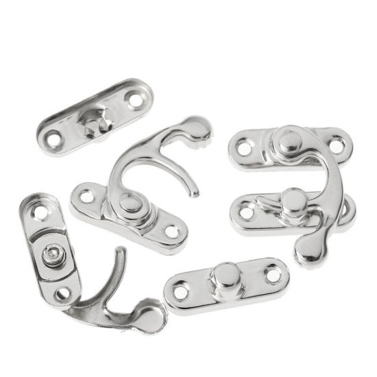 Picture of Iron Based Alloy Cabinet Box Lock Catch Latches Silver Tone 3.3cm x2.7cm(1 2/8" x1 1/8") 9mm x27mm( 3/8" x1 1/8"), 10 Sets