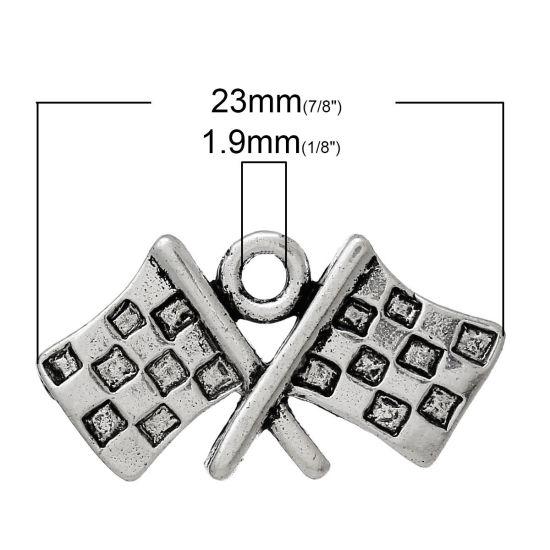 Immagine di Lega di Zinco Charm Ciondoli Bandiera Argento Antico 23mm x 12mm , 2 Pz