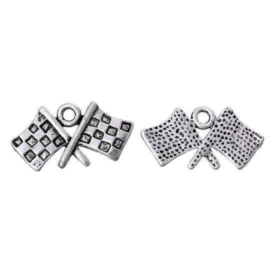 Immagine di Lega di Zinco Charm Ciondoli Bandiera Argento Antico 23mm x 12mm , 2 Pz