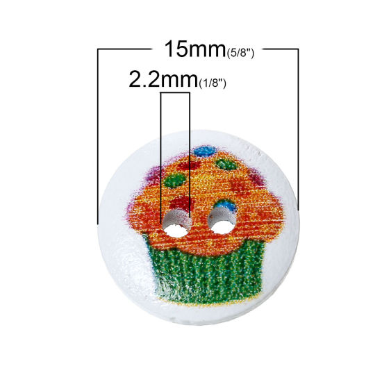 Picture of Natural Wood Sewing Buttons Scrapbooking Round At Random Mixed 2 Holes Cake Pattern 15mm( 5/8") Dia, 20 PCs