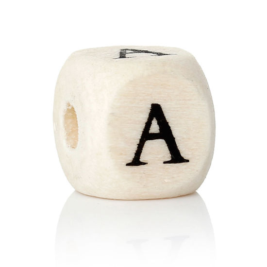 Immagine di Legno Separatori Perline Cubo Naturale Lettera Disegno Circa 10mm x 10mm, Foro: Circa 4mm, 30 Pz