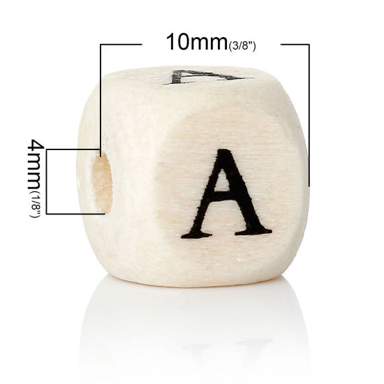 Immagine di Legno Separatori Perline Cubo Naturale Lettera Disegno Circa 10mm x 10mm, Foro: Circa 4mm, 30 Pz