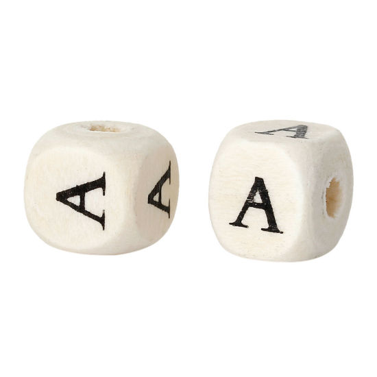 Immagine di Legno Separatori Perline Cubo Naturale Lettera Disegno Circa 10mm x 10mm, Foro: Circa 4mm, 30 Pz