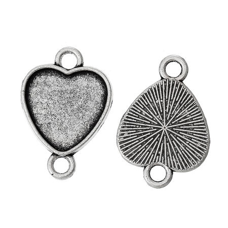 Zinc metal alloy Connectors Findings Heart Antique Silver Color Cabochon Settings (Fits 16mm x 15mm) 26mm(1") x 18mm( 6/8"), 5 PCs