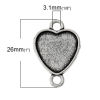 Picture of Zinc metal alloy Connectors Findings Heart Antique Silver Color Cabochon Settings (Fits 16mm x 15mm) 26mm(1") x 18mm( 6/8"), 5 PCs