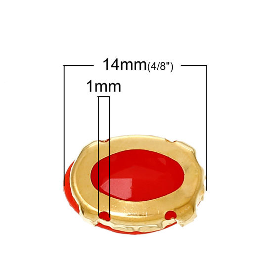 Picture of Acrylic Sew On Rhinestone Claw Setting 4 Holes Oval Red Gold Plated About 14mm( 4/8") x 10mm( 3/8"), Hole: Approx 1mm, 9 PCs