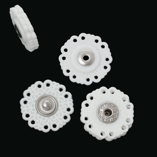 Picture of Copper & Resin Sewing Snap Buttons Flower White 25mm(1") x 25mm(1"), 2 Sets(2 PCs/Set)