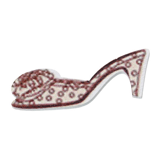 Picture of Wood Cabochons Scrapbooking Embellishments Findings High-heeled Shoes Brown Leopard Print Pattern 4.8cm(1 7/8") x 19mm( 6/8") , 2 PCs