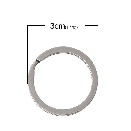 Picture of 304 Stainless Steel Keychain & Keyring Circle Ring Silver Tone 3cm(1 1/8") Dia, 3 PCs