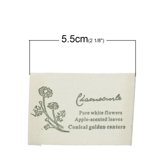 Picture of Cotton Woven Printed Labels DIY Scrapbooking Craft Rectangle Off-white Flower Pattern 55mm(2 1/8") x 30mm(1 1/8"), 10 PCs