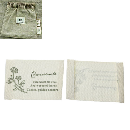 Picture of Cotton Woven Printed Labels DIY Scrapbooking Craft Rectangle Off-white Flower Pattern 55mm(2 1/8") x 30mm(1 1/8"), 10 PCs