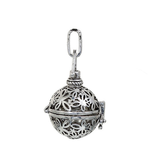 Picture of Copper Pendants Mexican Angel Caller Bola Harmony Ball Wish Box Antique Silver Color Butterfly Can Open (Fit Bead Size: 16mm) 4.5cm x2.6cm(1 6/8" x1"), 1 Piece