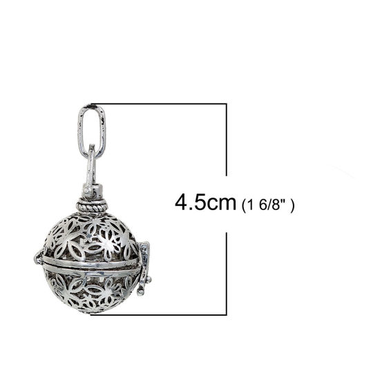 Picture of Copper Pendants Mexican Angel Caller Bola Harmony Ball Wish Box Antique Silver Color Butterfly Can Open (Fit Bead Size: 16mm) 4.5cm x2.6cm(1 6/8" x1"), 1 Piece