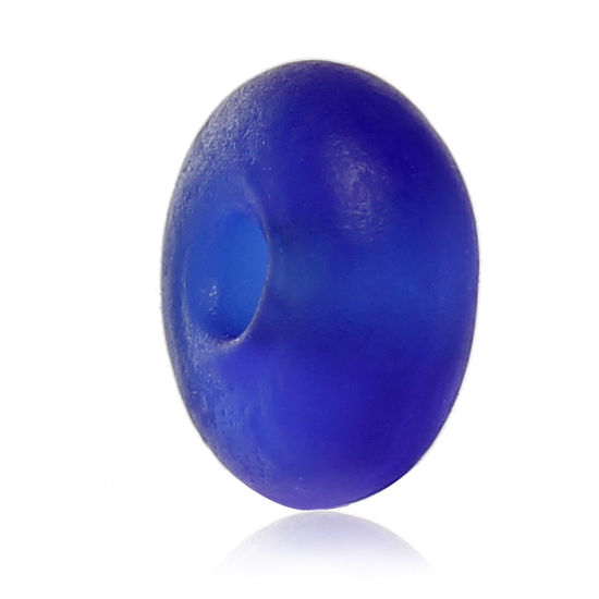 Picture of Lampwork Glass Loose Beads Round Deep Blue Frosted About 8mm x 4mm, Hole: Approx 2mm, 2 PCs