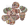 Picture of Hinoki Wood Sewing Buttons Scrapbooking 2 Holes Skull At Random 24.5mm(1") x 17.5mm( 6/8"), 10 PCs