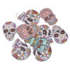 Picture of 10 PCs Natural Hinoki Wood Sewing Buttons Scrapbooking 2 Holes Sugar Skull At Random Mixed Color 24.5mm x 17.5mm