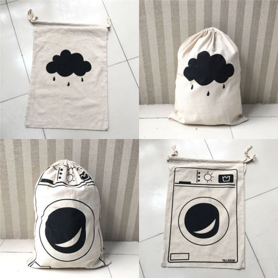 Picture of Cotton Laundry Wash Bag Black & Creamy-White Dog 46cm x 42cm, 1 Piece